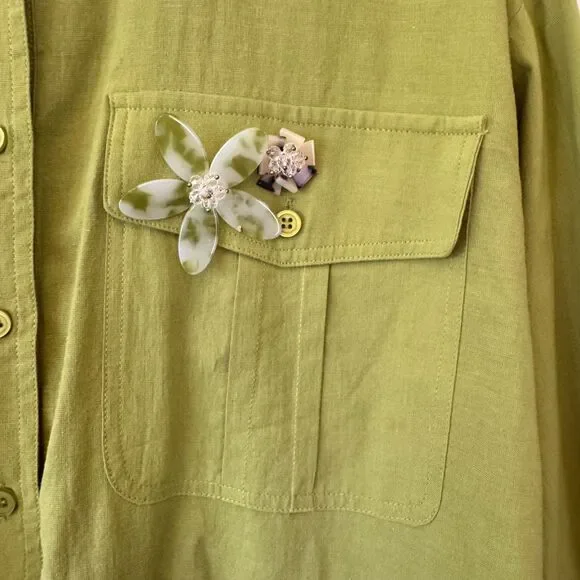 Twist Floral Lightweight Green Shirt Jacket Shacket Button Up US 8 - Picture 4 of 6